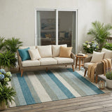 5' X 8' Teal Blue And Ivory Striped Washable Indoor Outdoor Area Rug