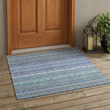 3' X 5' Denim Blue And Sky Blue Striped Washable Indoor Outdoor Area Rug