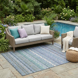 5' X 8' Denim Blue And Sky Blue Striped Washable Indoor Outdoor Area Rug