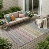 5' X 8' Gray And Chocolate Striped Washable Indoor Outdoor Area Rug