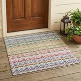 3' X 5' Ivory And Chocolate Striped Washable Indoor Outdoor Area Rug