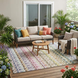 5' X 8' Ivory And Chocolate Striped Washable Indoor Outdoor Area Rug