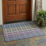 3' X 5' Navy Blue And Ivory Striped Washable Indoor Outdoor Area Rug