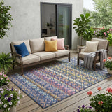 5' X 8' Navy Blue And Ivory Striped Washable Indoor Outdoor Area Rug