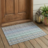 3' X 5' Sky Blue And Ivory Striped Washable Indoor Outdoor Area Rug