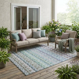5' X 8' Sky Blue And Ivory Striped Washable Indoor Outdoor Area Rug