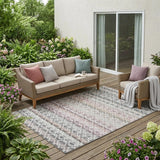5' X 8' Silver And Gray Striped Washable Indoor Outdoor Area Rug