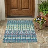 3' X 5' Teal Blue And Ivory Striped Washable Indoor Outdoor Area Rug