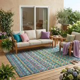 5' X 8' Teal Blue And Ivory Striped Washable Indoor Outdoor Area Rug