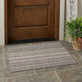 3' X 5' Taupe And Beige Striped Washable Indoor Outdoor Area Rug