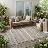5' X 8' Taupe And Beige Striped Washable Indoor Outdoor Area Rug