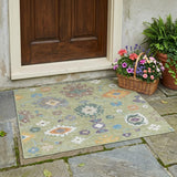 3' X 5' Green And Taupe Oriental Washable Indoor Outdoor Area Rug
