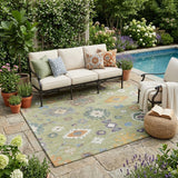5' X 8' Green And Taupe Oriental Washable Indoor Outdoor Area Rug