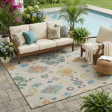 5' X 8' Beige And Green Oriental Washable Indoor Outdoor Area Rug