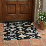 3' X 5' Black And Beige Oriental Washable Indoor Outdoor Area Rug