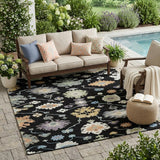 5' X 8' Black And Beige Oriental Washable Indoor Outdoor Area Rug