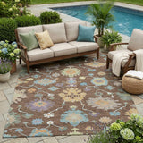 5' X 8' Chocolate And Beige Oriental Washable Indoor Outdoor Area Rug