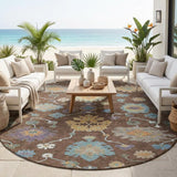 8' Chocolate And Beige Round Oriental Washable Indoor Outdoor Area Rug