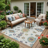 5' X 8' Ivory And Beige Oriental Washable Indoor Outdoor Area Rug