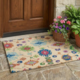 3' X 5' Linen And Navy Blue Oriental Washable Indoor Outdoor Area Rug