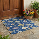 3' X 5' Navy Blue And Ivory Oriental Washable Indoor Outdoor Area Rug