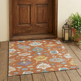 3' X 5' Orange And Teal Blue Oriental Washable Indoor Outdoor Area Rug