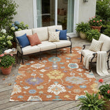 5' X 8' Orange And Teal Blue Oriental Washable Indoor Outdoor Area Rug