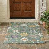 3' X 5' Sage And Orange Oriental Washable Indoor Outdoor Area Rug