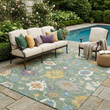 5' X 8' Sage And Orange Oriental Washable Indoor Outdoor Area Rug