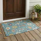 3' X 5' Teal Blue And Sage Oriental Washable Indoor Outdoor Area Rug