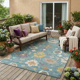 5' X 8' Teal Blue And Sage Oriental Washable Indoor Outdoor Area Rug