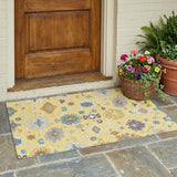 3' X 5' Yellow And Teal Blue Oriental Washable Indoor Outdoor Area Rug