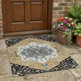 3' X 5' Black And Gold Floral Medallion Washable Indoor Outdoor Area Rug