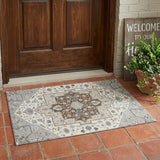 3' X 5' Gray And Ivory Floral Medallion Washable Indoor Outdoor Area Rug