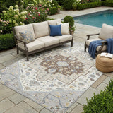 5' X 8' Gray And Ivory Floral Medallion Washable Indoor Outdoor Area Rug