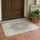 3' X 5' Ivory And Beige Floral Medallion Washable Indoor Outdoor Area Rug