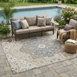 5' X 8' Ivory And Beige Floral Medallion Washable Indoor Outdoor Area Rug