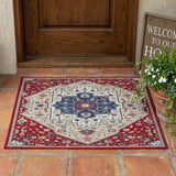 3' X 5' Red And Ivory Floral Medallion Washable Indoor Outdoor Area Rug