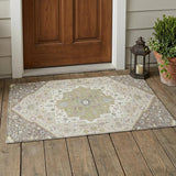 3' X 5' Taupe And Beige Floral Medallion Washable Indoor Outdoor Area Rug