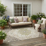 5' X 8' Taupe And Beige Floral Medallion Washable Indoor Outdoor Area Rug