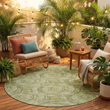 8' Green And Fern Green Round Geometric Washable Indoor Outdoor Area Rug
