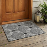 3' X 5' Black And Ivory Geometric Washable Indoor Outdoor Area Rug