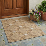 3' X 5' Gold And Ivory Geometric Washable Indoor Outdoor Area Rug