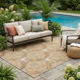 5' X 8' Gold And Ivory Geometric Washable Indoor Outdoor Area Rug
