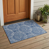 3' X 5' Navy Blue And Ivory Geometric Washable Indoor Outdoor Area Rug
