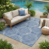 5' X 8' Navy Blue And Ivory Geometric Washable Indoor Outdoor Area Rug