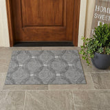 3' X 5' Silver And Ivory Geometric Washable Indoor Outdoor Area Rug