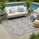 5' X 8' Silver And Ivory Geometric Washable Indoor Outdoor Area Rug