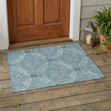 3' X 5' Teal Blue And Ivory Geometric Washable Indoor Outdoor Area Rug