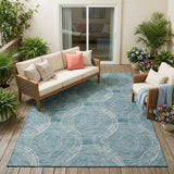 5' X 8' Teal Blue And Ivory Geometric Washable Indoor Outdoor Area Rug